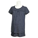 授乳服 半袖 チュニック 授乳口付き ドット柄 ギャザーTシャツ トップス 産後対応 ネイビー L