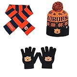 NCAA Auburn Tigers牽引ニットグローブSubarticビーニー帽子とストライプラグビースカーフ3パックバンドル