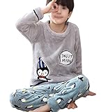 [もうほうきょう] 男の子　パジャマ　秋冬　厚手　フランネル　子供パジャマ　赤ちゃん　サンゴ絨　ホームウェア (グレー, 160)