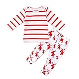 ZooArts ベビー服 クリスマス 衣装 コスチューム トナカイ柄 かわいい スウェット+ズボン 2点セット Tシャツ 新生児サイズ 男の子 女の子 赤ちゃん 長袖 パジャマ ストライプ セットアッ