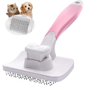 Petacc ペット用ブラシ スリッカーブラシ 抜け毛取りクリーナー グルーミング ワンプッシュで抜け毛除去 小型 中型犬 猫用ブラシ ピンク