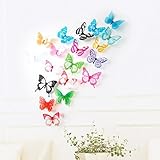 Amaonm 18 Pcs Removable DIY Pvc 3D Colorful Butterfly Wall Sticker Murals Wall Decals Wall Decoratio