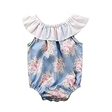新生児の赤ちゃんの女の子のレースのラペル青い花プリントロンパーの夏のジャンプスーツボディスーツのプリンセスの服の服のセット (90)