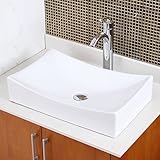 Eliteバスルームロング長方形ホワイトセラミック磁器容器シンク&クローム仕上げ蛇口