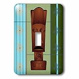 3dRose lsp_77493_1 Wood Grain Tropical Tiki Mask Hawaiian Flowers Orange Blue and Green Single Toggl