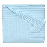 Elegant Baby 100% Cotton, Wide Cable Knit Blanket with Wide Ribbed Border 36 x 45 Inch in Baby Blue 
