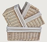 ホワイト裏地付きストレージウィッカーバスケット Set of 4 ホワイト 4328263986