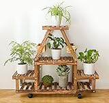 フラワースタンド ソリッドウッドフラワースタンドマルチレイヤーバルコニーリビングルームインテリアホイールプラントスタンド Flower racks
