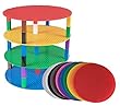 Lot de 12 plaques de base - avec 120 briques Stackers 2x2 améliorées - de qualité - en forme de cercle - pour construire une tour - compatible avec les plus grande marques - 12 couleurs arc-en-ciel - 30,4 cm