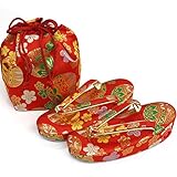 七五三 草履&巾着セット 5歳用 金襴織 赤地に手鞠と小梅ちらし