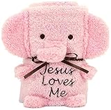 Jesus Loves Me Baby Girl Elephant Pink Blankie (41128) by Brownlow