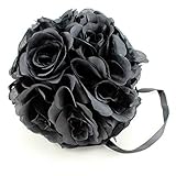 Enimay 6.5 "シルクLook花ローズPomander Kissingボールウェディングパーティーホーム飾りブラック