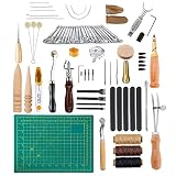 Flushbay 革細工 工具セット 初心者 50点セット レザークラフト 工具 道具セット DIY手作りハンドメイド 革工芸 キット レザークラフト縫い針 菱目打ち へり磨き カービング用刻印棒 ネジ捻付