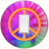 Rikki Knight RND-LSPROCK-118 Peace Sign on Tie Dye Round Single Rocker Light Switch Plate, Orange [並