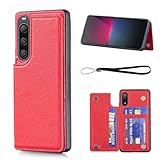 【Aqier】For 互換性 Xperia 5 IV/au SOG09/docomo SO-54C/SoftBank A204SO XQ-CQ44 適用 背面手帳型 軽い薄い 純色 レザーケース（レッド）ソニー エクスペリア5iv ドコモso54c ソフトバンクa204so 楽天モバイルxqcq44 エクスペリア5 4 ケースカード入れ 片手操作 バック​カバー ソニーxperia5iv 赤色