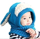 ベビー ニット帽 かわいい うさぎ耳 赤ちゃん キッズ 防寒 マフラー (ブルー)