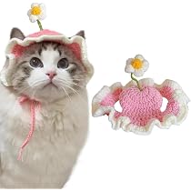 Amazon | 猫帽子 花の帽子 ペットの可愛いニットハット (ピンク, S