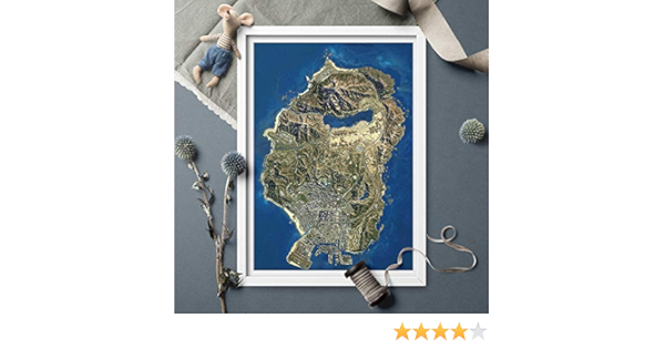 Amazon Hd Gta5衛星地図キャンバスポスター絵画ポスターとプリントキャンバスゲーム楽しい壁アート用家の装飾 50x70cm フレームなし ウォールステッカー オンライン通販