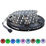 ALITOVE 16.4ft 5M 300 LEDs 5050 SMD RGB Color Changing LED Flexible Strip Ribbon Light Black PCB DC 