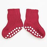 (ヒルシュナチュラ）HIRSCH NATUR 滑り止めつき ソックス サイズ15-17 （ 10 - 11cm ) レッド オーガニックコットン