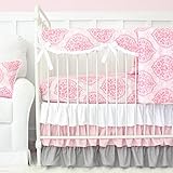Caden Lane Delaney's Pink and Gray Damask 2 Piece Crib Bedding Set by Caden Lane