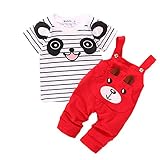 ベビー パンダ プリント Tシャツ つりズボン セット 可愛い ファッション 快適 (100, レッド)