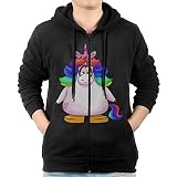 男 ジャケット ファスナー スウェットシャツ パーカー 虹 ヘア ユニコーン アニマル柄 デザイン スタイリッシュ フード付き 長袖 スポーツ クール Black XL