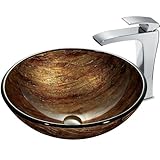Vigoオレンジサンセットガラス容器シンクとBlackstonian蛇口with Pop Up、クロム