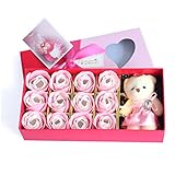 Yobansa 造花 フレグランス 石鹸の花　枯れない花 クマ付き 綺麗な花束 ソープフラワー ローズフラワー 贈り物 母の日 誕生日 バレンタインデー 結婚 お祝い (ピンク)