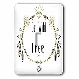 3dローズAnne Marie Baugh – 引用 – Be Wild And FreeダイヤモンドとフェザートライバルWreath Illustration – 照明スイッチカバー – シングルト