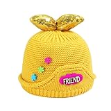 Cathyのハウス ベビー　ニット帽　冬　新生児 帽子 ニット　ふわふわ　可愛い　防寒　サイズ：44～48cm (イエロー)