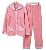 レディースコーラルフリース寝間着長袖パジャマ厚手Homedress