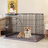 [Rshtong] 犬 ケージ 犬用サークル ペットケージ 犬 ゲージ 屋根付き 幅76×奥行51×高さ46cm ペットサークル 小型犬 中型犬 ペット用品 ドッグサークル 折りたたみ 組立簡単 室内外兼用 (グレー 76x51x46cm)