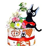 (パンパースM) 2段 おむつケーキ ジブリ 魔女の宅急便 ジジ ギフト用タオル使用 ジジガラガラ 出産祝い (8月のサンキャッチャー)
