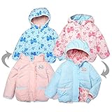 (ピンク/95cm)ベビー服 女の子 アウター フルジップ ジャケット リバーシブル 中綿 フリース リボン柄 ワッペン フリル 女児 ベビー