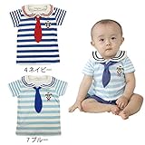 【SiShuNon/シシュノン】マリンボーダーTシャツ ベビー キッズ 男の子 マリン ボーダー ネクタイ 衿 半袖Tシャツ 95 4 ネイビー