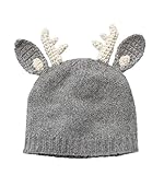 (ビグッド)Bigood 可愛い 毛糸 ニット帽 赤ちゃん ベビー帽子 男の子 クリスマス 出産祝い キッズ 女の子 秋冬 子供 ニットキャップ 耳付き しか グレーS