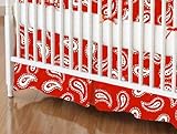 SheetWorld - MINI Crib Skirt (24 x 39) - Primary Paisley White On Red Woven - Made In USA by sheetwo