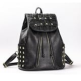 Ryseレディースファッショナブルなリベットクラシックメタルバックパック学生レジャーバッグ カラー: ブラック