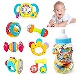 音楽パーティーFun 7 Piece Baby Rattle and Teether Toyギフトセットin milkボトル
