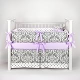 Damask Polkadot Gray & Lilac Baby Bedding - 5pc Crib Set by Sofia Bedding by Sofia Bedding