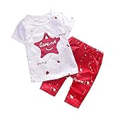 AMAA 子供服 Tシャツ 男の子 半袖 五芒星柄 丸丸襟 Tシャツ パンツ 上下セット ショートパンツ ベビー 男の子 夏 可愛 (赤, 80)