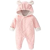 [Baby koi] ベビー服長袖ロンパース前開き新生児足付きフード付き厚手秋冬防寒服カバーオール赤ちゃん女の子 贈り物無地
