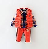 【ノーブランド品】 ベビー服 ベスト・シャツ・パンツ オレンジ 3点セット (73cm) [並行輸入品]