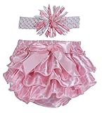 Stephan Baby Pink and White Satin Ruffled Diaper Cover and Curly Bow Headband, 12-18 Months by Steph