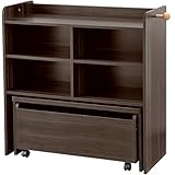 ottostyle.jp ランドセルラック 学用品収納 デスク付きタイプ ワイド 【ダークブラウン】 幅106cm カスタマイズできる仕切り＆ワゴン付き 本棚 教科書収納 机 子供収納