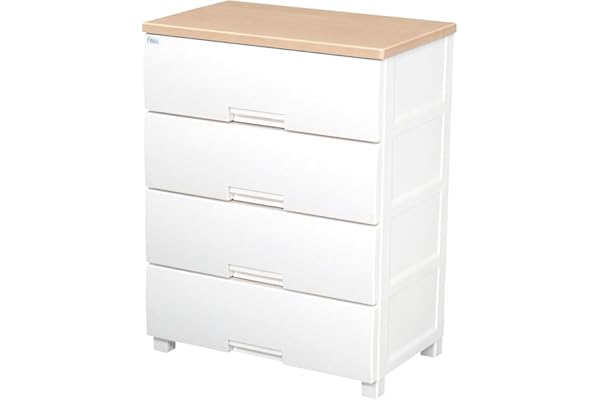 Tenma Fits Plus F6504 4-Drawer Dresser Chest with Legs, Smooth Pull Drawers with Latches, Wood Top, Assembled, Made in Japan,
