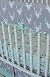 Lavender Linens Buck Forest Crib Bedding in Gray and MInt (Rail Cover, skirt, sheet) by Lavender Lin