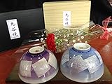 カーネーションと　九谷焼ペアご飯茶碗　銀箔彩(青・紫)セット