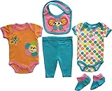 Nuby Girl、蝶と花5pcセットwith 2 Onesies、パンツ、よだれかけと靴下